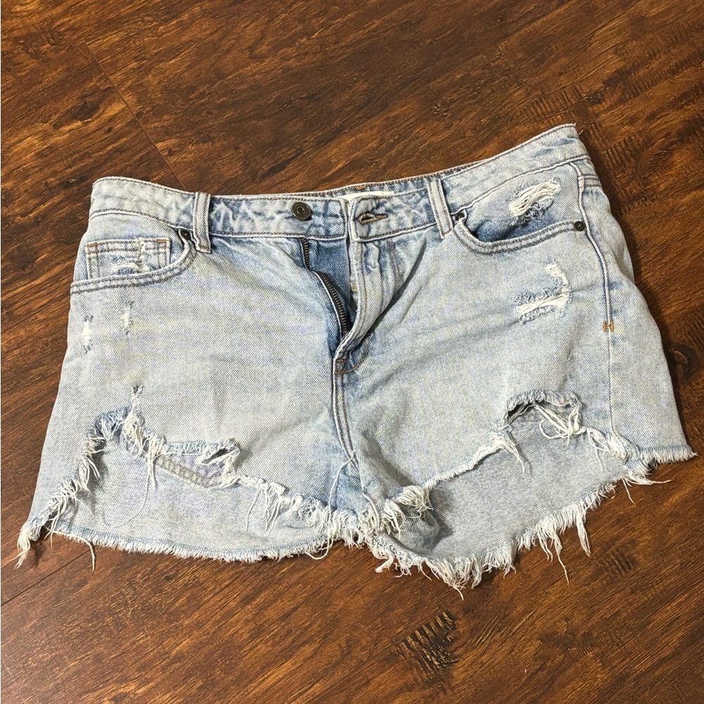 Hidden Distressed Light Blue Denim Shorts